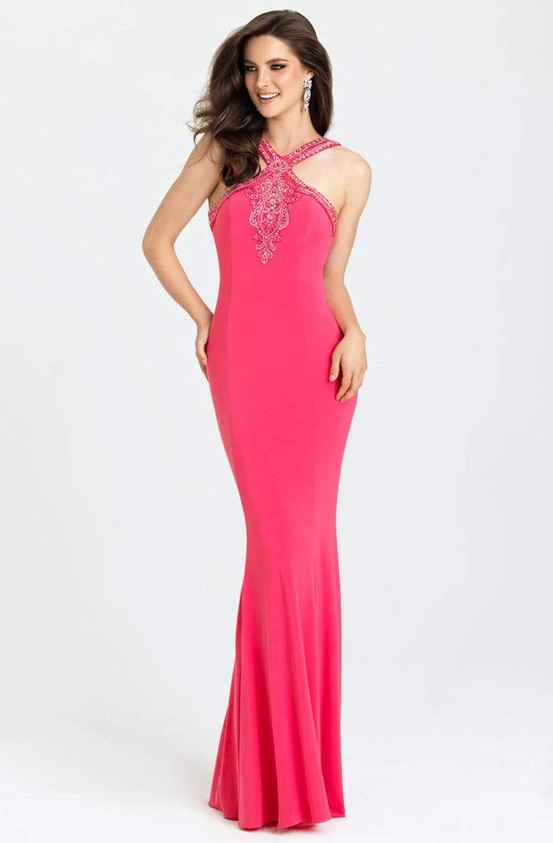 Madison James - Halter Fitted Sheath Evening Dress l16-373 - 1 pc Crl In Size 6 Available CCSALE 6 / Crl