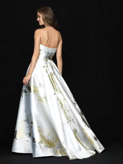 Madison James - Metallic Print Straight Neck Ballgown 18-721 - 1 pc Navy/Gold In Size 10 Available CCSALE