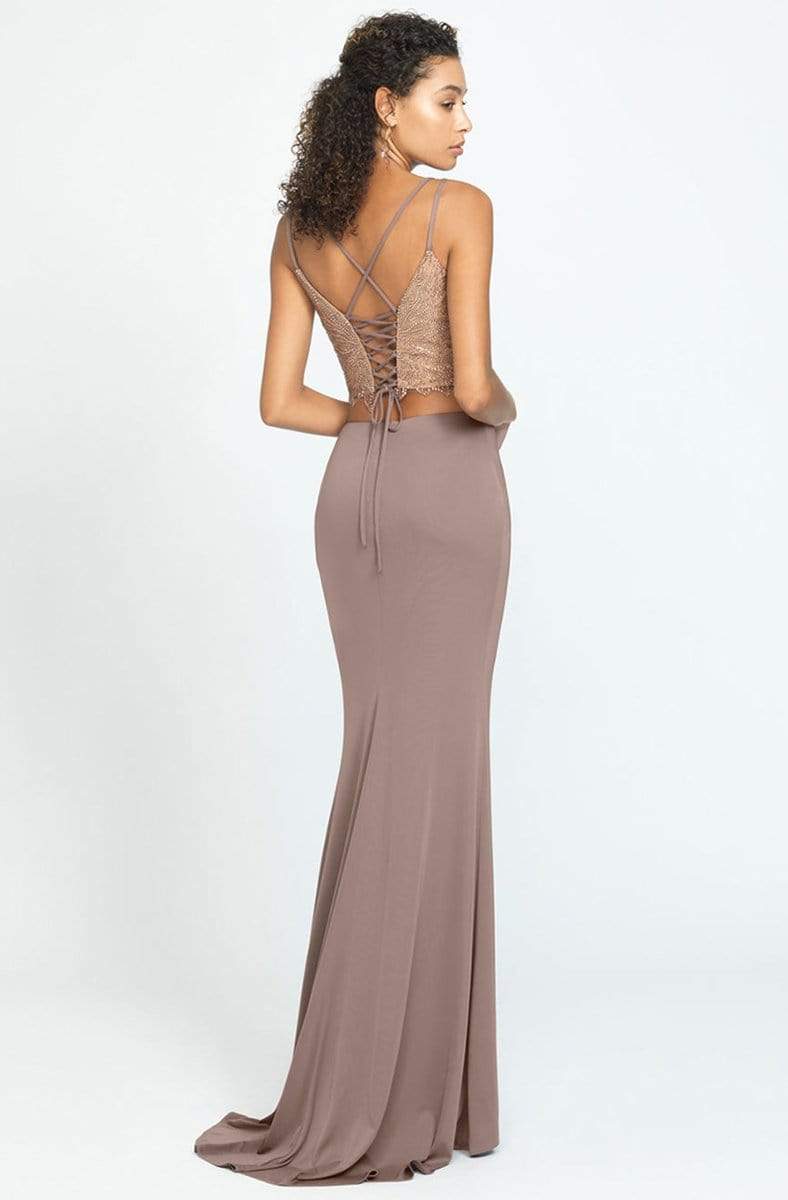 Madison James - Two Piece Beaded Jersey Trumpet Dress 19-167 - 1 pc Peach in Size 00 Available CCSALE