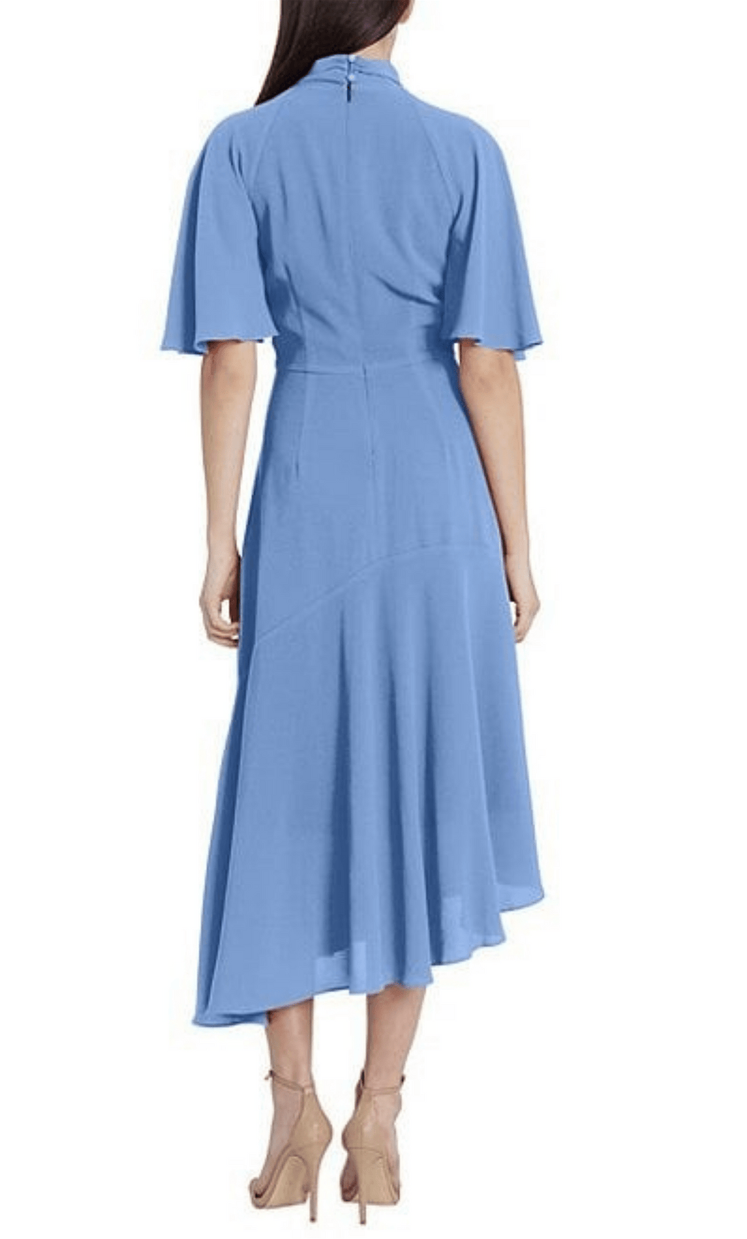 Maggy London Catalina Crepe Twist Neck Asymmetrical Hem Midi Dress Sea Blue, Women's, Size: 4 Maggy London Catalina Crepe Twist Neck Asymmetrical Hem Midi Dress Sea Blue, Women's, Size: 4