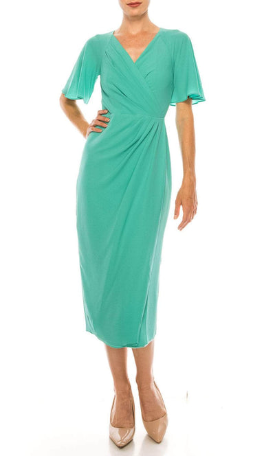 Maggy London G4077M - V-Neck Tea Length Formal Dress Special Occasion Dress 0 / Green