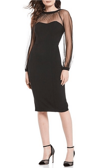 Maggy London G4507M - Illusion Sleeve Midi Dress Special Occasion Dress 0 / Black