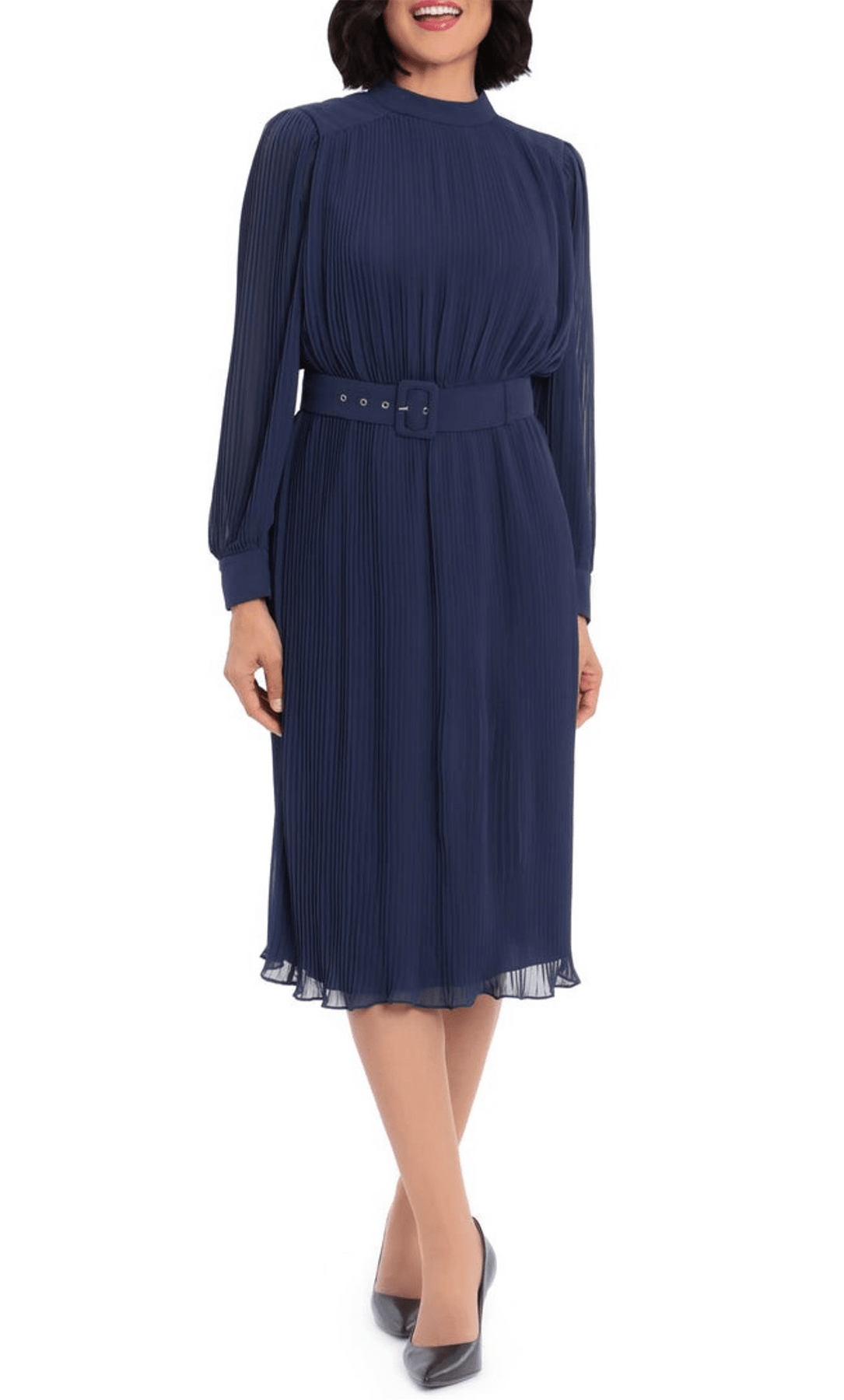 Maggy London G4806M - Bishop Sleeve Belted Formal Dress Special Occasion Dress 0 / Navy