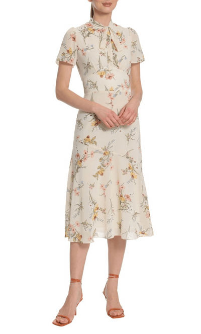 Maggy London G5164M - Printed A-line Modest Dress Special Occasion Dress 0 / Cream Apricot