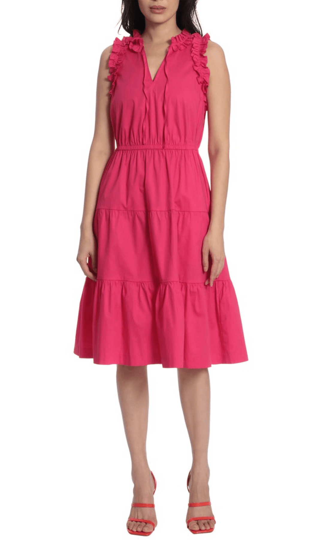 Maggy London G5174M - Ruffled Sleeve Midi Dress Special Occasion Dress 0 / Bright Rose