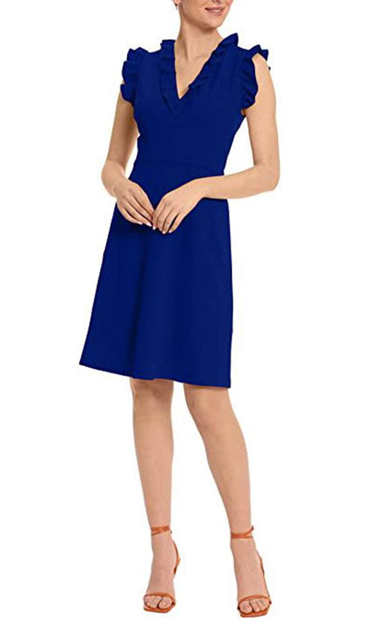 Maggy London G5197M - Ruffle Sleeve Sheath Short Dress Cocktail Dresses 10 / Blue