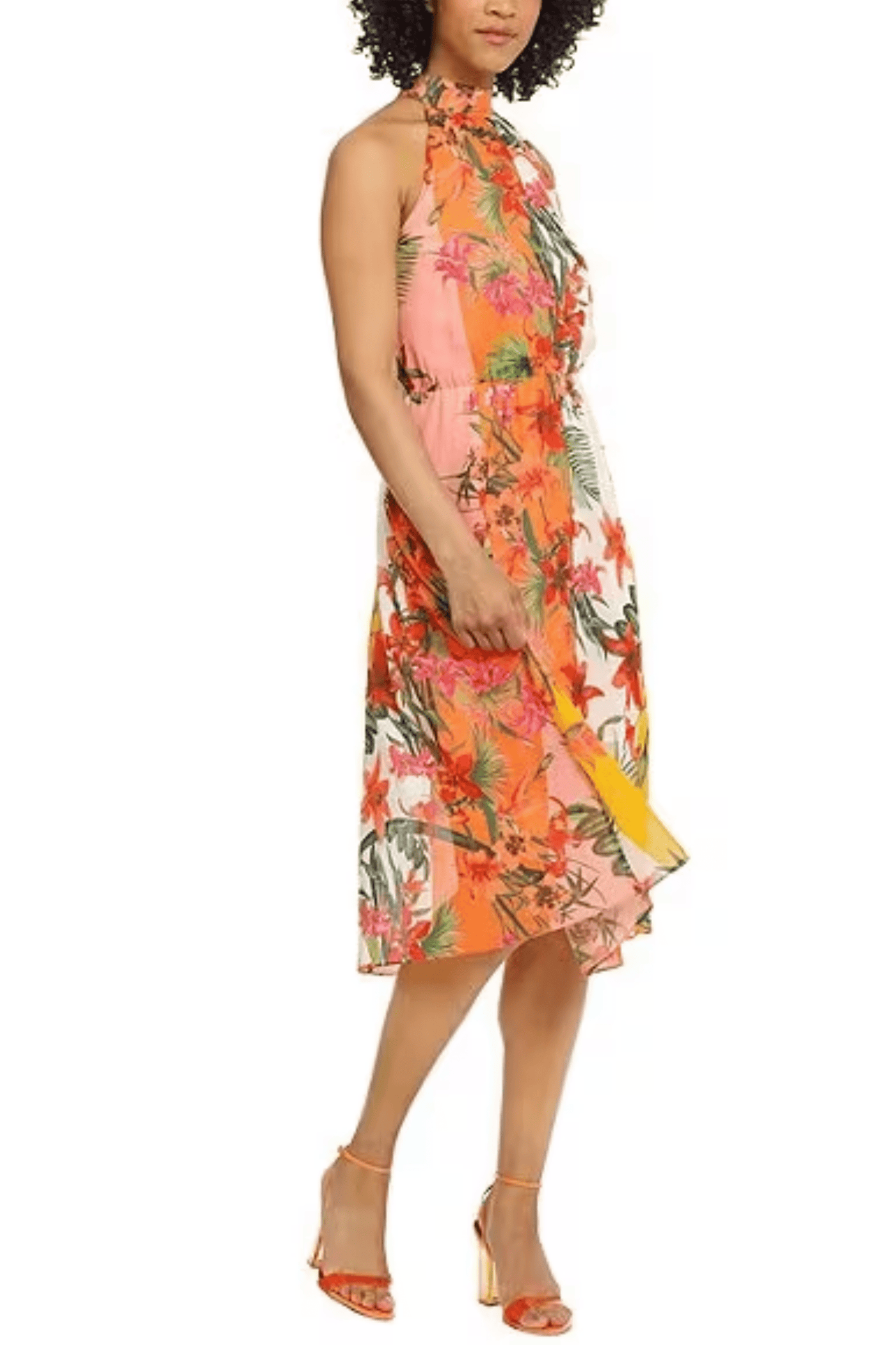 maggy london orange dress Maggy London One Shoulder Floral Dress Women's Size 12 Black Orange Sheath Midi