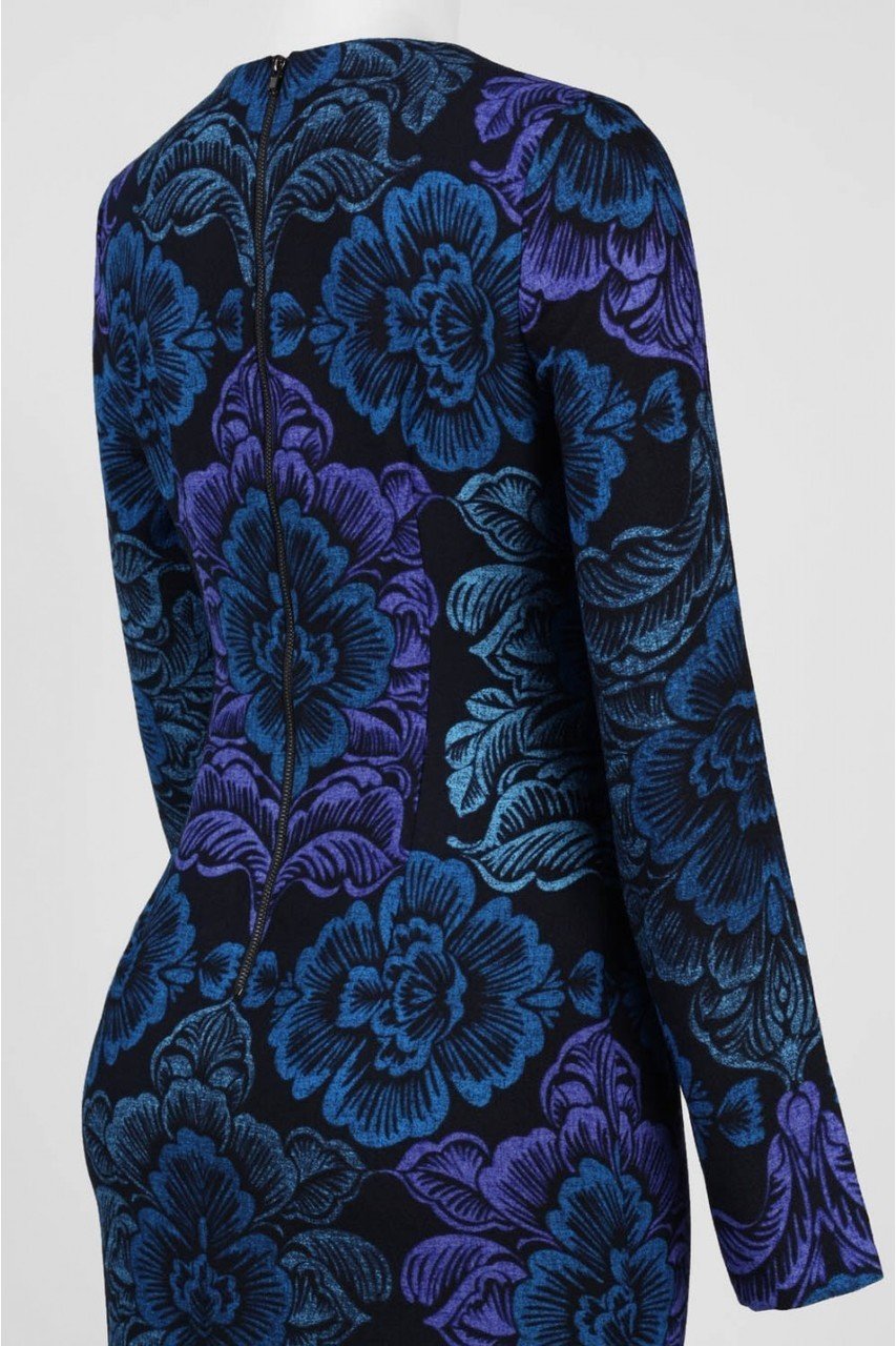 Maggy London - GSF03M Long Sleeve Floral Print Midi Dress - 1 Pc Navy Blue in Size 4 Available CCSALE