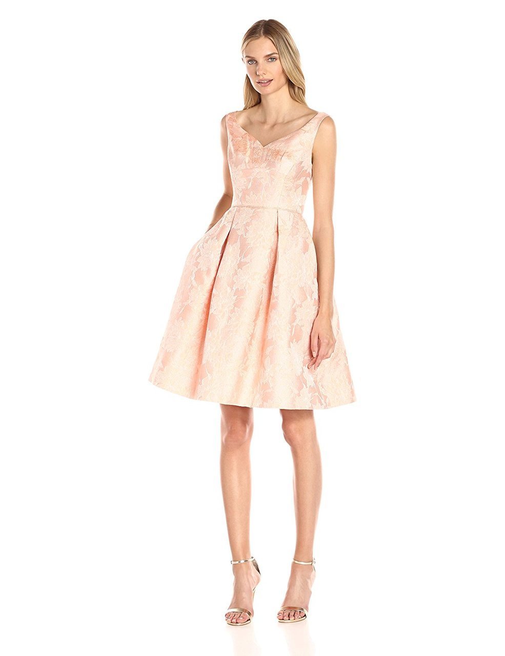Maggy London - Metallic Jacquard A-Line Dress G2492M - 1 pc Coral in Size 12 Available CCSALE 12 / Coral