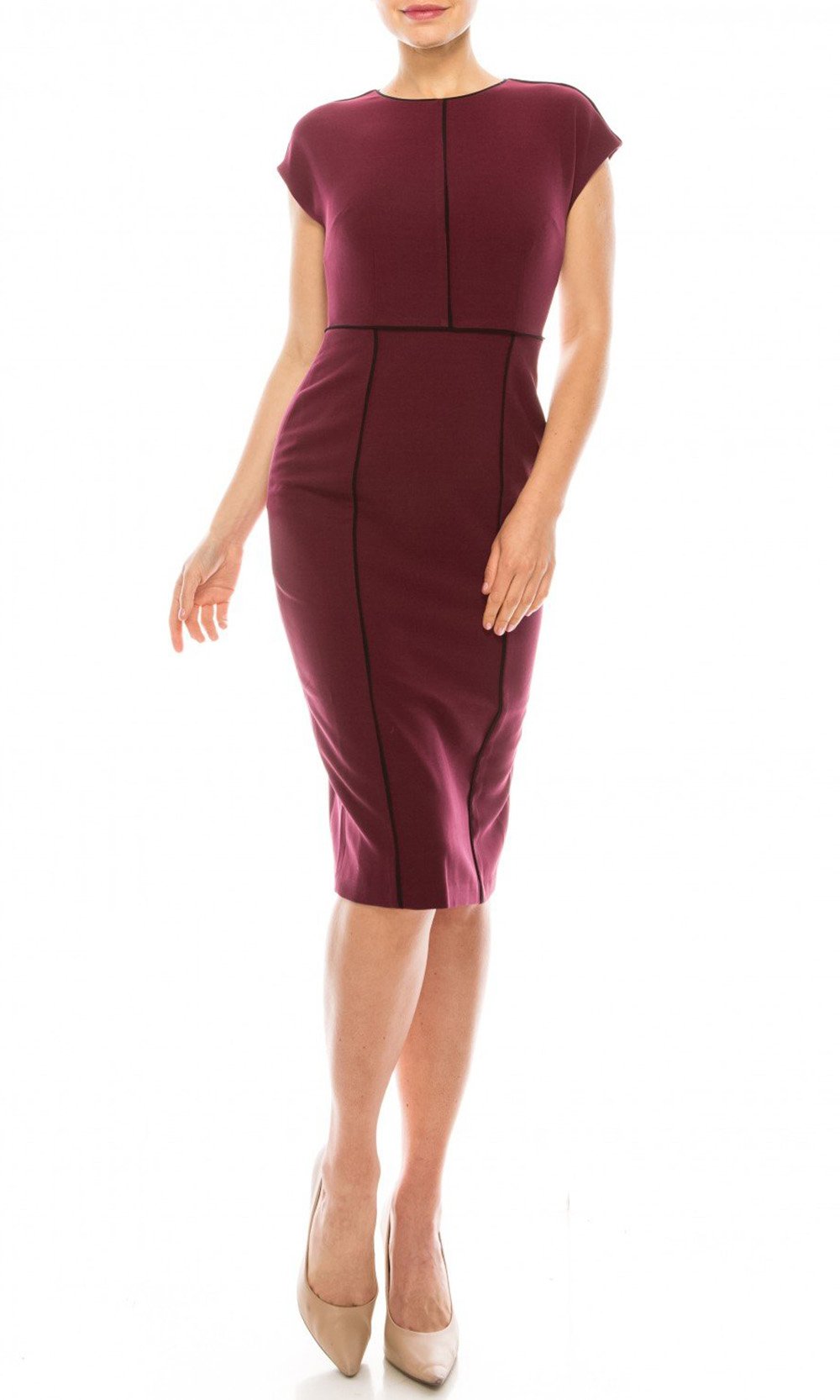 Maggy London - G4270M Short Sleeve Color Block Sheath Dress In Red and Black