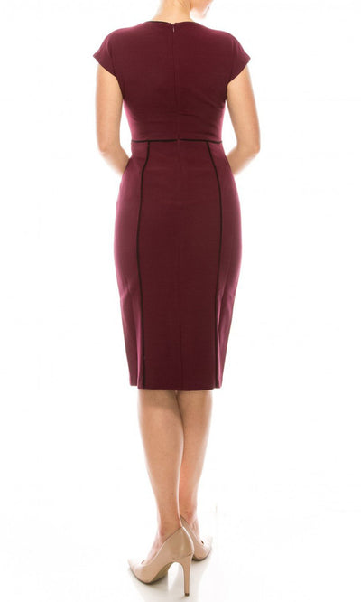 Maggy London - G4270M Short Sleeve Color Block Sheath Dress In Red and Black