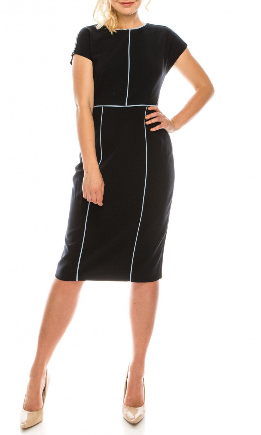 Maggy London - G4270M Short Sleeve Color Block Sheath Dress In Blue