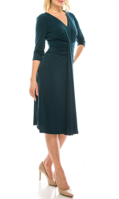 Maggy London - G4283M Quarter Sleeve Draped Cascade A-Line Dress In Green