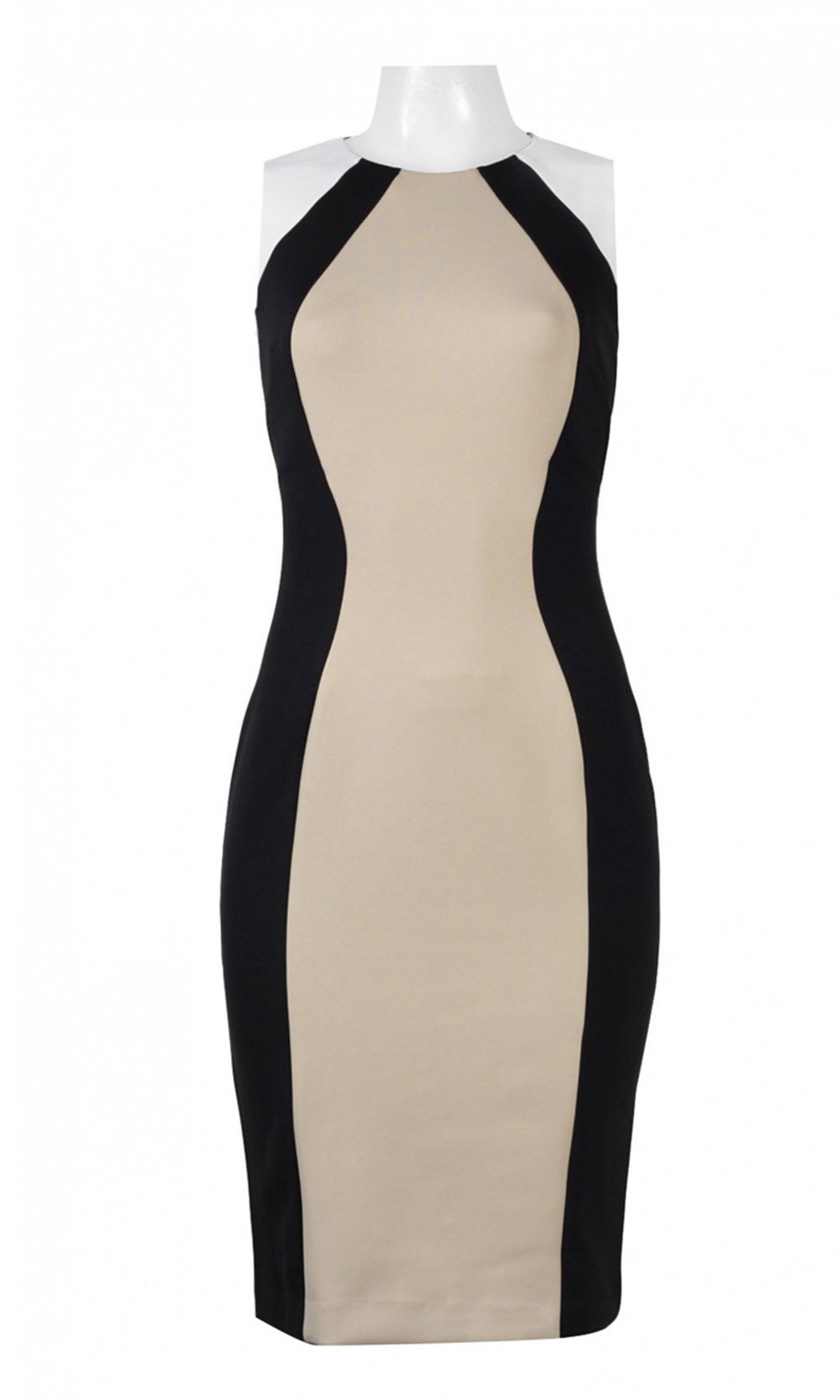 Maggy London - GSG20M Knee Length Colorblock Sheath Dress In Neutral and Black