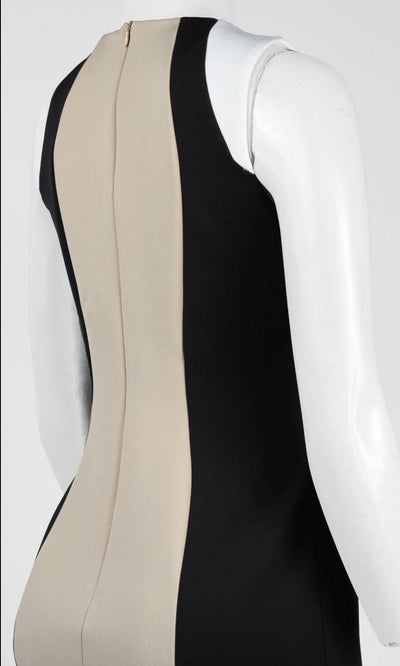 Maggy London - GSG20M Knee Length Colorblock Sheath Dress In Neutral and Black
