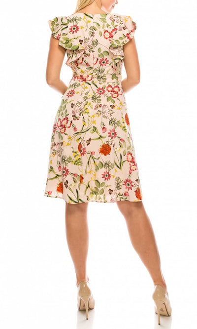 Maggy London GSP13M - Knee-Length A-Line Dress - Floral Print, Flutter Cap Sleeves, Surplice Bodice, Full Back, Back Zipper Closure, Wrap Skirt, Knee Length Hem ADASA Maggy London GSP13M - Knee-Length A-Line Dress - Floral Print, Flutter Cap Sleeves, Surplice Bodice, Full Back, Back Zipper Closure, Wrap Skirt, Knee Length Hem ADASA