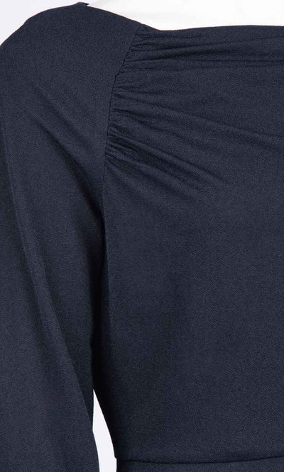 Maggy London - G3609M Knee Length Long Sleeve Draped Sheath Dress In Blue