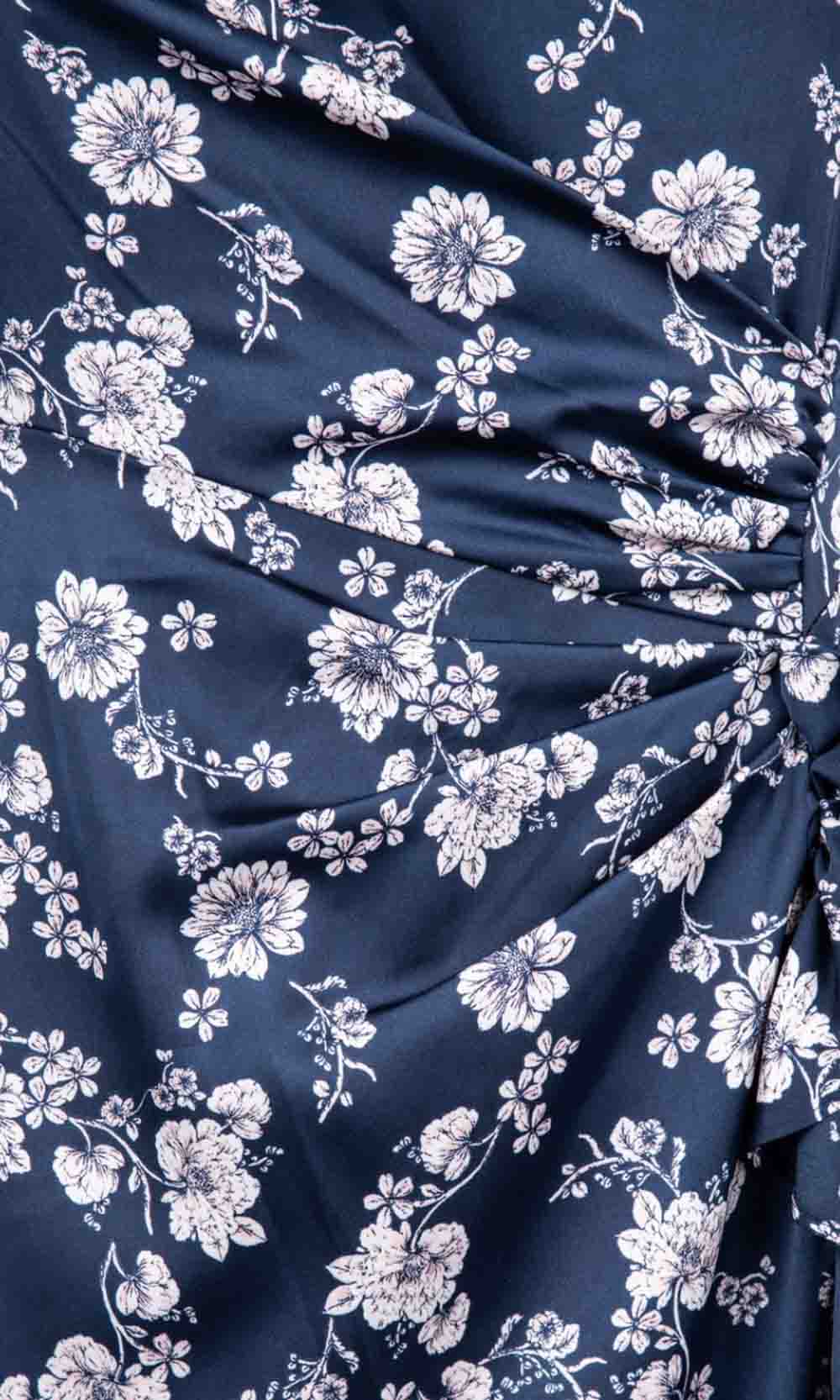 Maggy London - G3910M Tea Length Draped Floral Print Sheath Dress In Blue and Floral