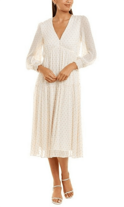 Maison Tara 58118MA - Bishop Sleeve Dot Print Cocktail Dress Special Occasion Dress 0 / Sand Lake