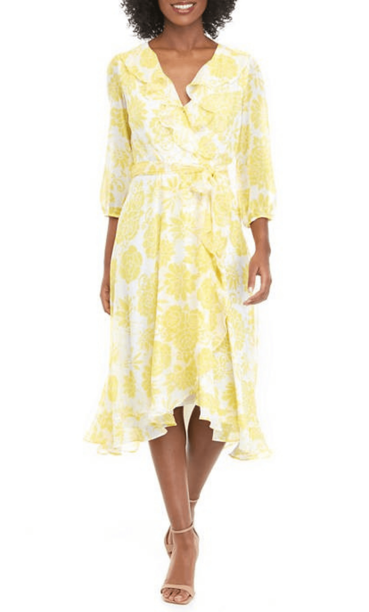 Maison Tara 58399MA - Ruffled V-Neck Floral Cocktail Dress Special Occasion Dress 0 / Ivory Daffodil