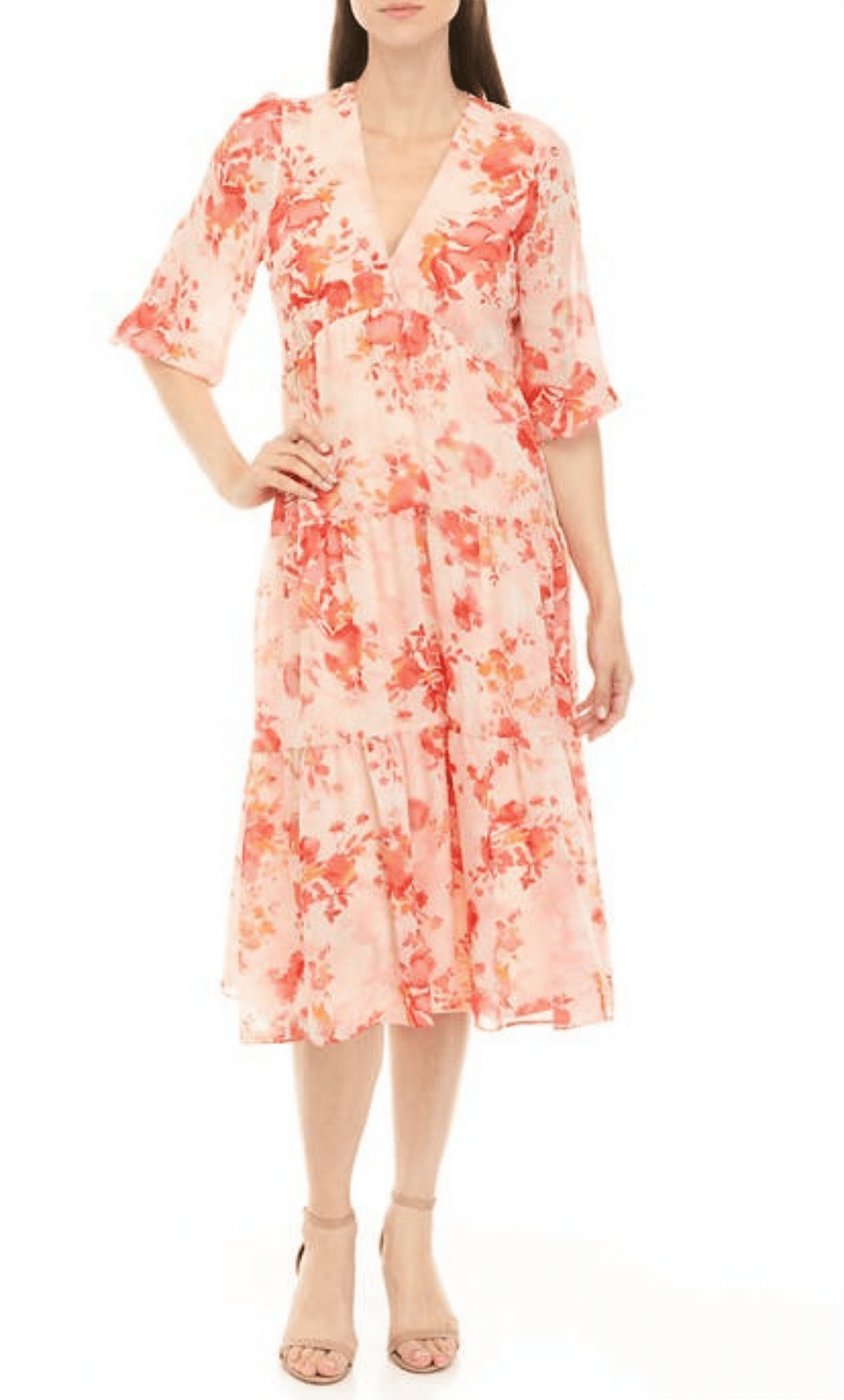 Maison Tara 58514MA - Floral A-line Flowy Dress Special Occasion Dress 0 / Blush Coral