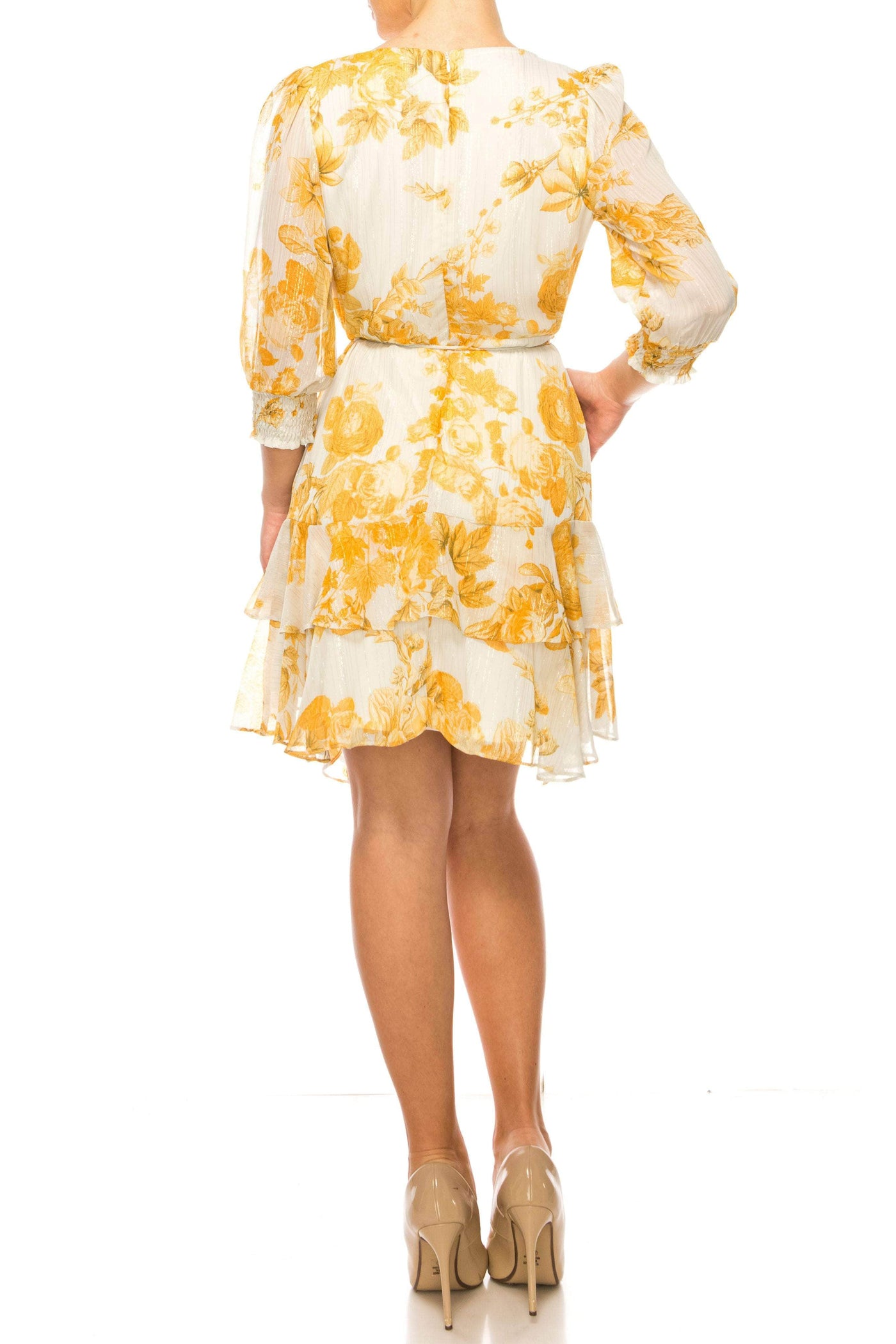 Maison Tara 58638MA - Quarter Sleeve Floral Printed Cocktail Dress Special Occasion Dresses