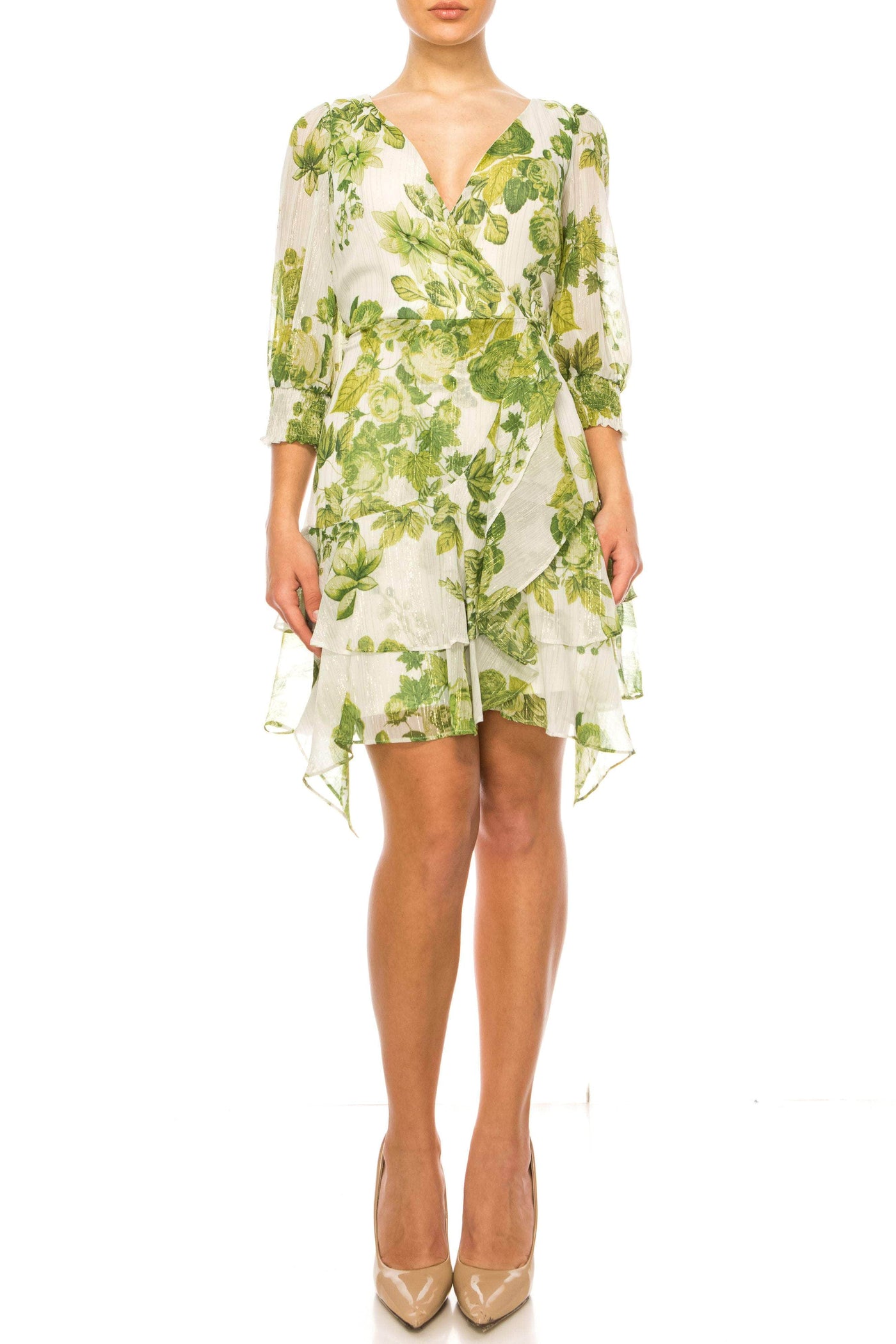 Maison Tara 58638MA - Quarter Sleeve Floral Printed Cocktail Dress Special Occasion Dresses
