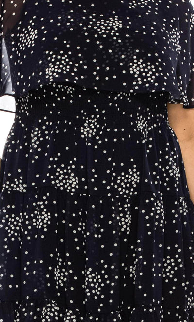 Maison Tara 91456M - Cape Sleeve Dot Print Cocktail Dress Special Occasion Dress