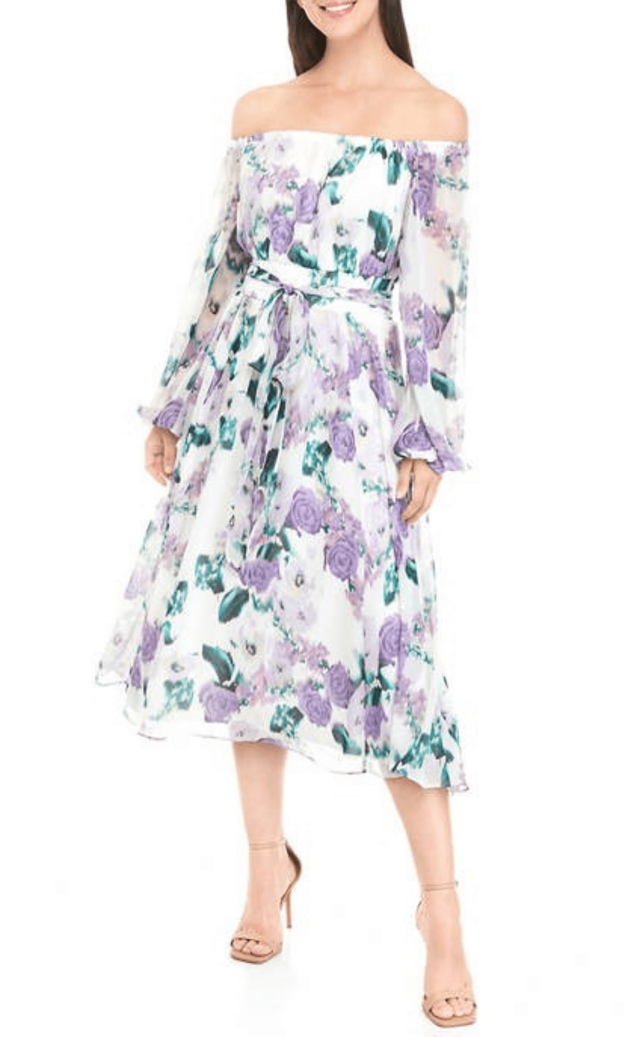 Maison Tara 91578M - Off Shoulder Floral A-line Dress Special Occasion Dress 0 / Ivory Lilac
