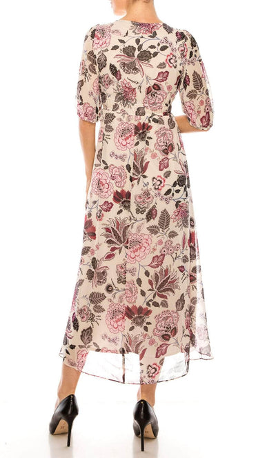 Maison Tara 91667M - Printed Long V Neck Dress Special Occasion Dress