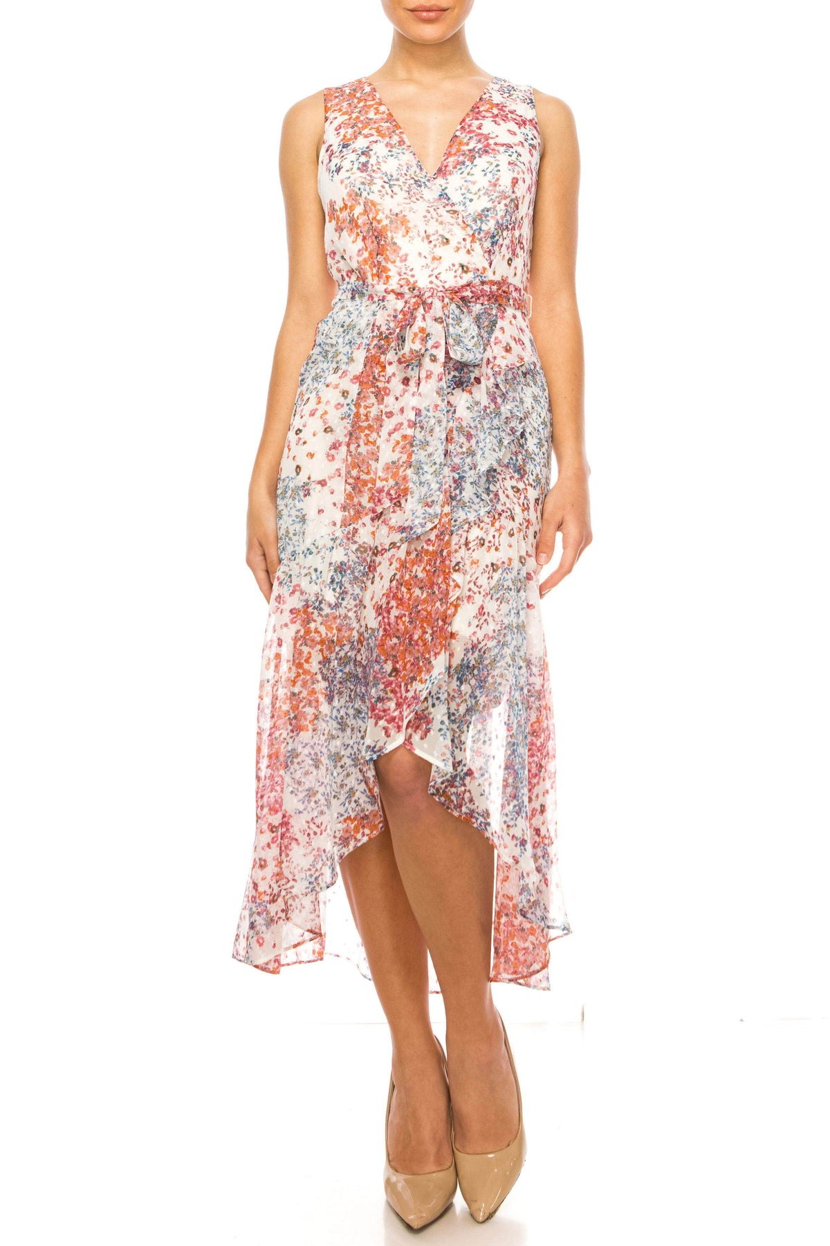 maison tara chiffon dress Maison Tara 58118MA - Tea-Length Crinkle Chiffon A-Line Dress
