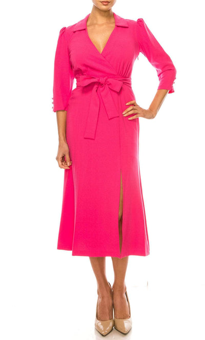 Maison Tara 91778M - Collared V-Neck Formal Dress Special Occasion Dress 0 / Hot Pink