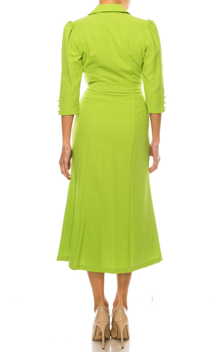 Maison Tara 91778M - Tea-Length Bubble Crepe A-Line Dress