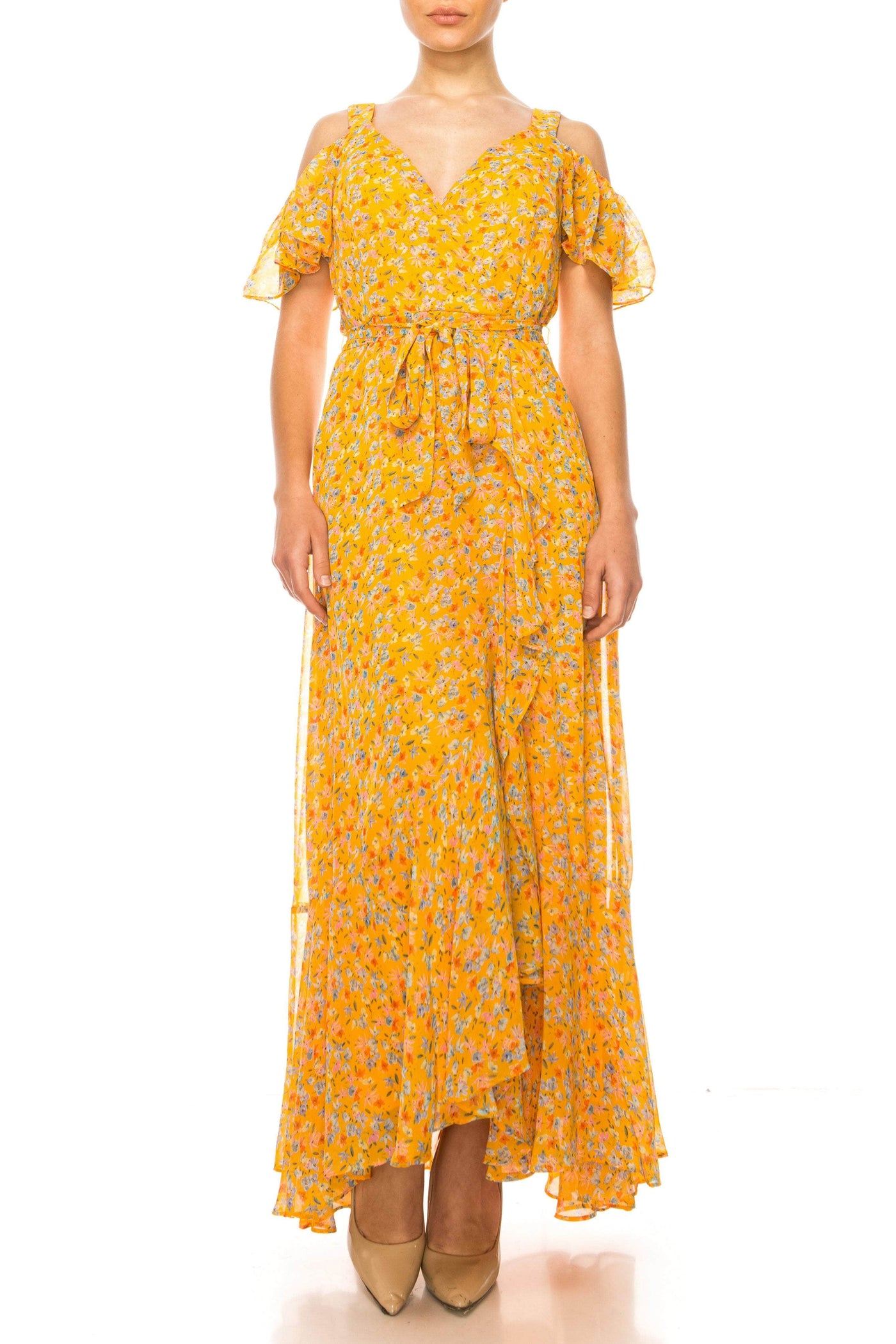 Maison Tara 92034M - Floral Cold Shoulder Dress Special Occasion Dresses