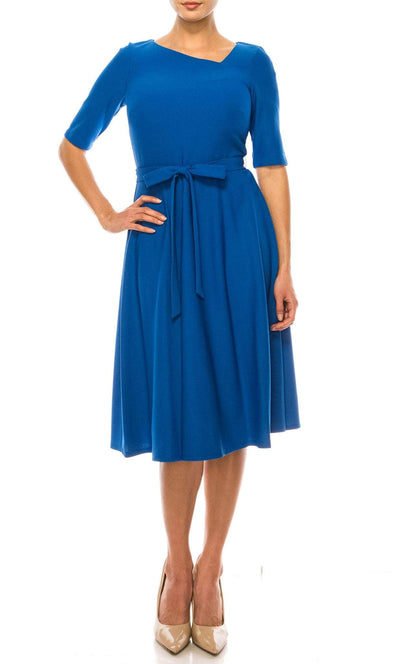 Maison Tara 95602M - Asymmetrical Neck Scuba Formal Dress Special Occasion Dress 0 / Azure