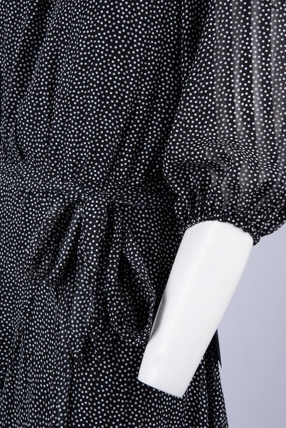 Maison Tara - 91046M Tea Length Polkadot Wrap Dress In Black and White