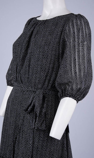 Maison Tara - 91046M Tea Length Polkadot Wrap Dress In Black and White