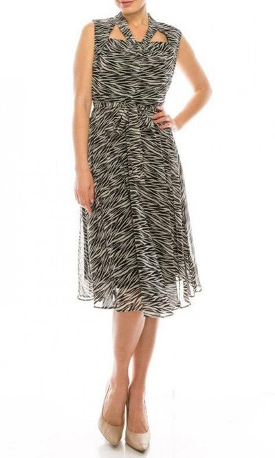 Maison Tara - 91087M Knee Length Cutout Ornate Zebra Print Dress In Print