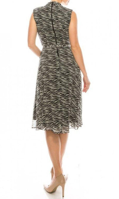 Maison Tara - 91087M Knee Length Cutout Ornate Zebra Print Dress In Print
