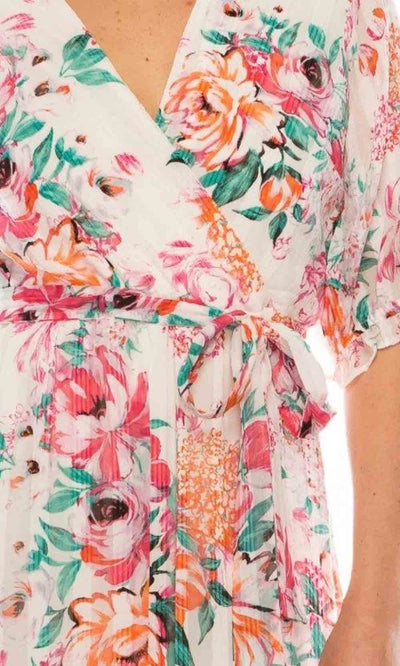 Maison Tara - 95289M Ruffle Detailed Floral Chiffon Maxi Dress In Floral and Print