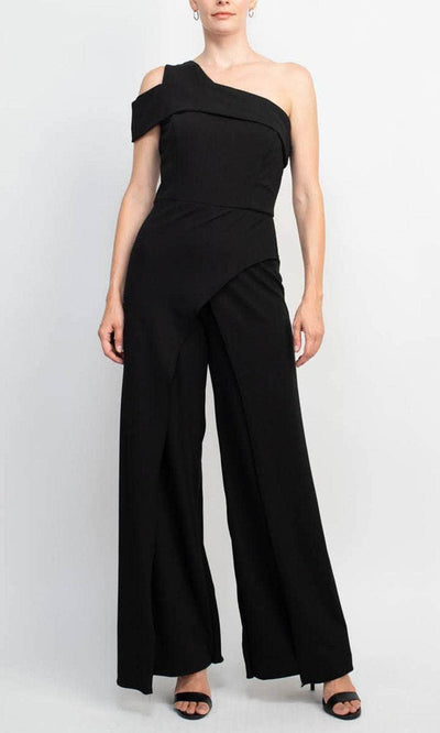 Marina 261183 - Flyaway One Shoulder Jumpsuit Special Occasion Dress 6 / Black