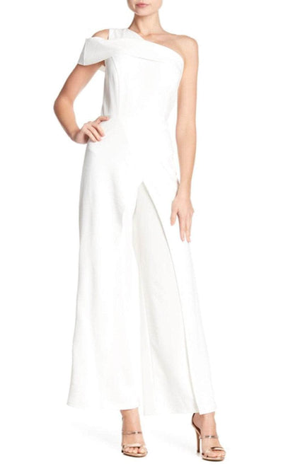 Marina 261183 - Flyaway One Shoulder Jumpsuit Special Occasion Dress 8 / Ivory