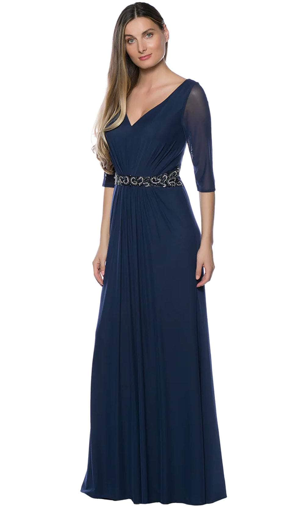 Marina 267155 - Embellished Waist Evening Dress Special Occasion Dress 4 / Navy