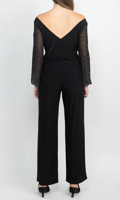 Marina 267261 - Off Shoulder Embellished Long Sleeve Jumpsuit Special Occasion Dress