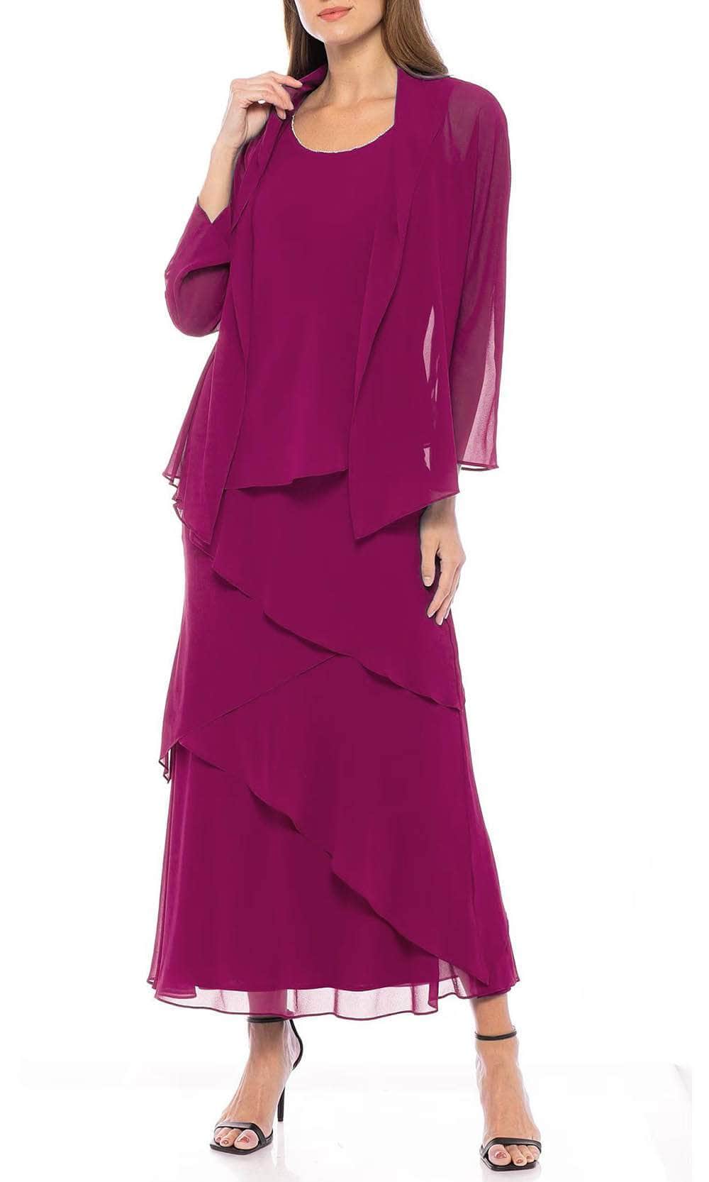 Marina 267575 - Long Chiffon Sheath Dress - Embellished Neckline, Sleeveless Tiered Chiffon Skirt, Matching Long Sleeve Jacket, Full Length Hem ADASA Marina 267575 - Long Chiffon Sheath Dress - Embellished Neckline, Sleeveless Tiered Chiffon Skirt, Matching Long Sleeve Jacket, Full Length Hem ADASA