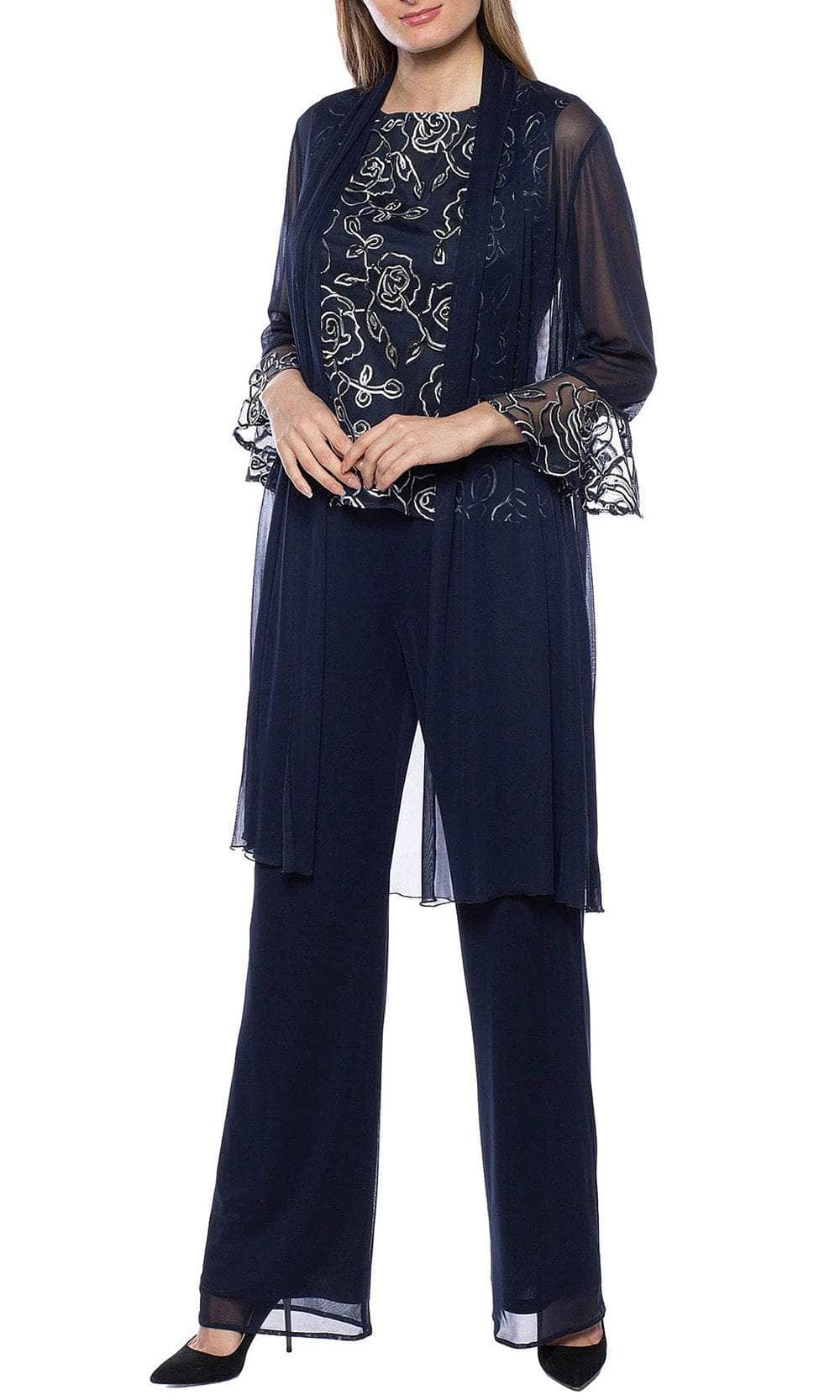 Marina 267679 - Embroidered Sleeveless Two-Piece Pant Set Special Occasion Dress 4 / Navy Ivory