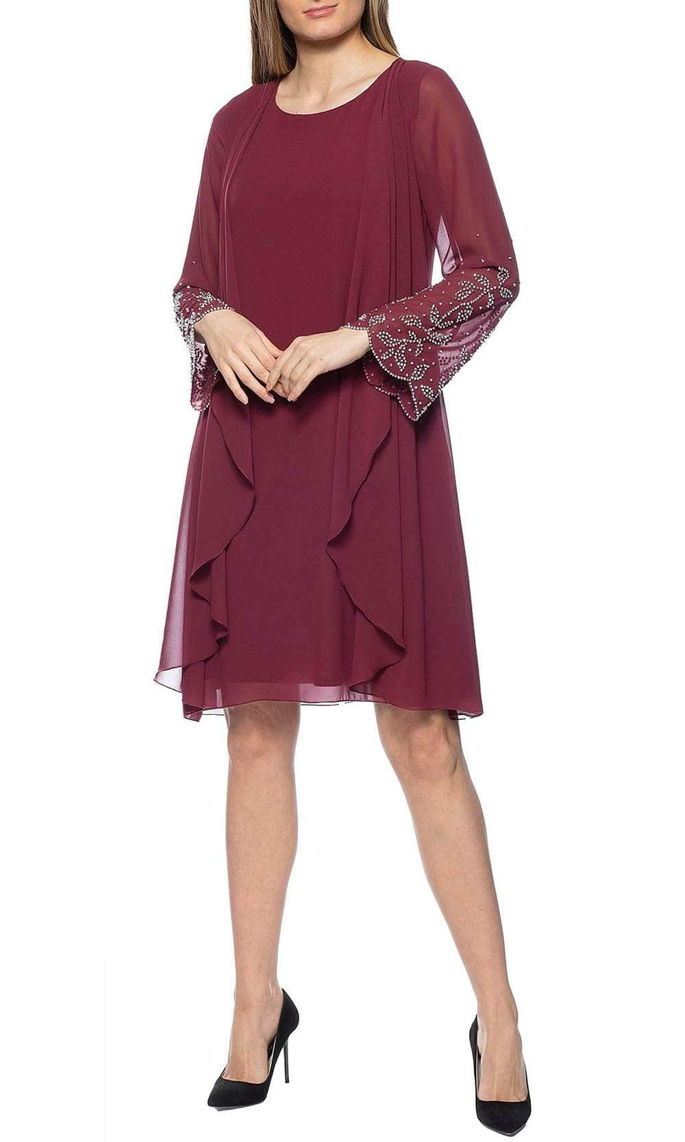 Marina 267797 - Embellished Sleeve Formal Dress Special Occasion Dress 4 / Wine