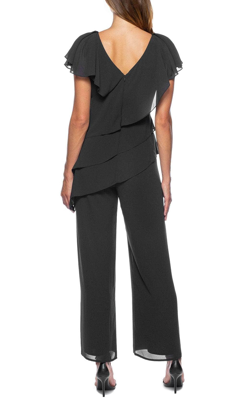 Marina 267962 - Ruffled V-Neck Crepe Jumpsuit Formal Pantsuits