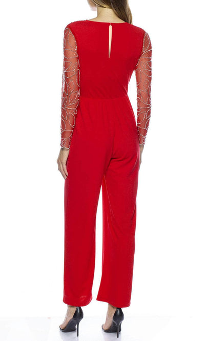 Marina 268040 - Embellished Long Sleeve V-Neck Jumpsuit Formal Pantsuits