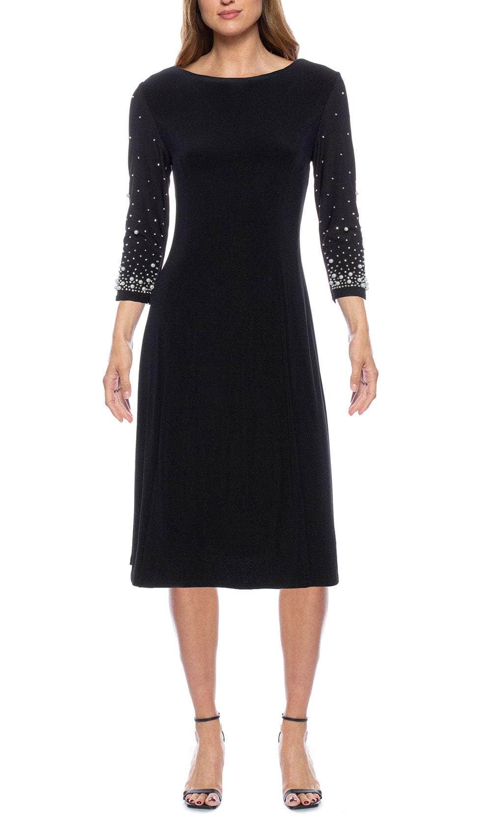 Marina 268402 - Beaded Quarter Length Sleeve Midi Dress Special Occasion Dress XS / Black